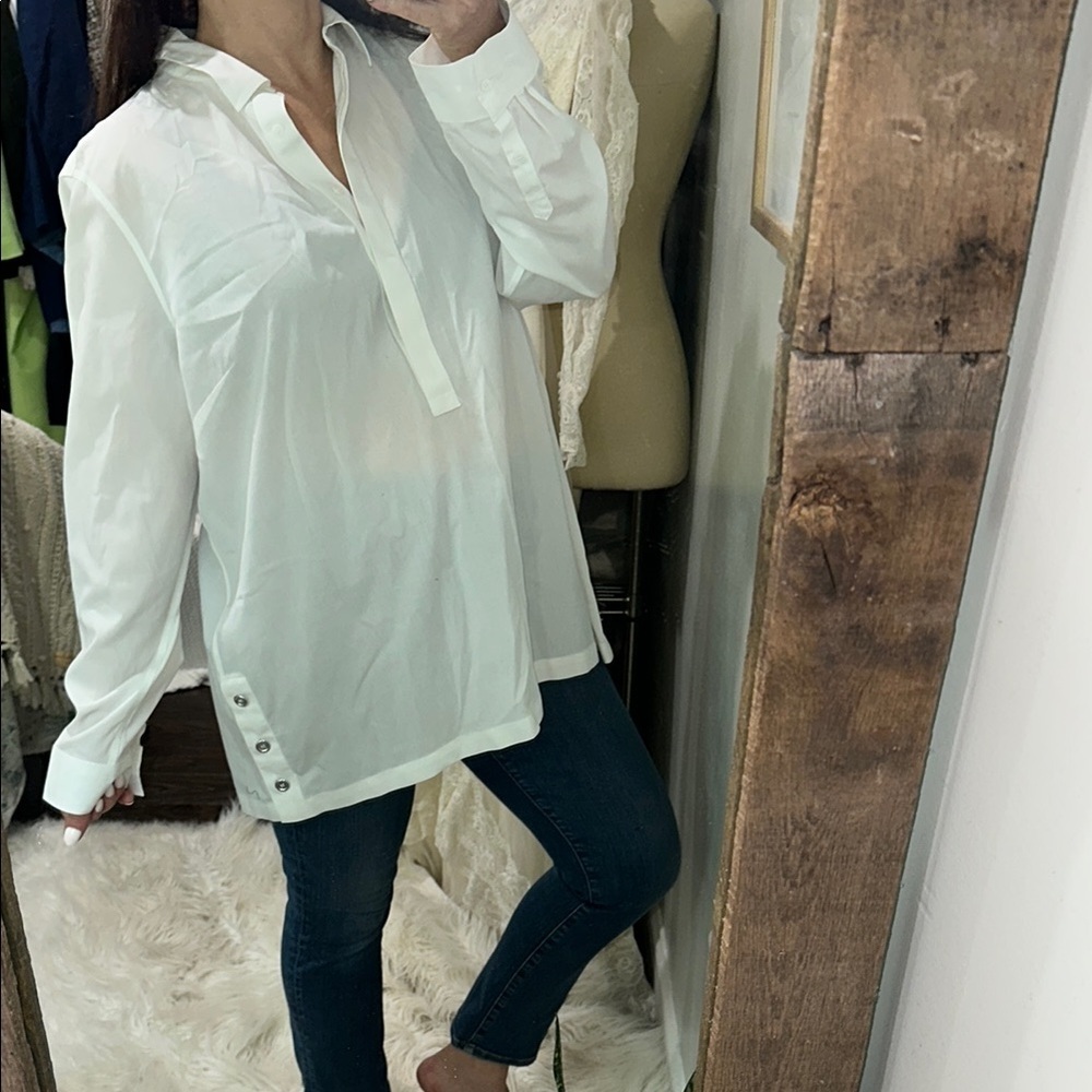 Talbots White tunic Top blouse non iron size 18